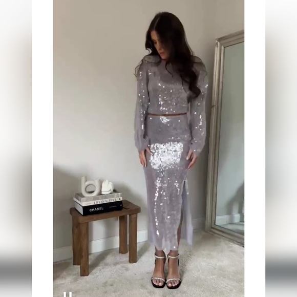 Zara * Set Sequin Skirt & Top Silver Size S - Picture 12 of 16